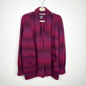 Eddie Bauer Wool Blend Pink Purple Ombre Striped Knit Cardigan Size M